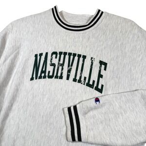 Champion Reverse Weave Nashville Crewneck Sweatshirt Striped Trim Mens Medium